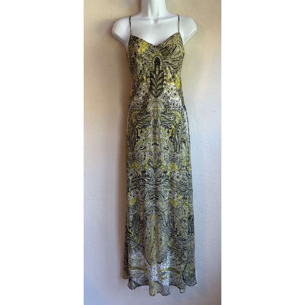 Vince 100% Silk Green Paisley Maxi Slip Dress S Fairy Boho Romantic Whimsigoth